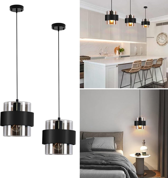 Black Cylindrical Smoke Glass Pendant Light