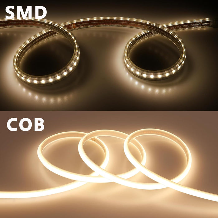 220V COB LED Strip Outdoor Waterproof 3000K Warm White and  6500k, Flexible Cuttable IP65 Waterproof LED Strip , for Construction Sites,
