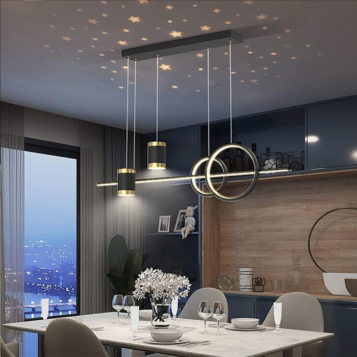 LED Pendant Lights Dining Table Modern Pendant Light Height Adjustable Designer Pendant Lamp Dimmable With Remote Control Pendant Light for Dining Room Living Room Kitchen Bar Lamps 100cm (Black)