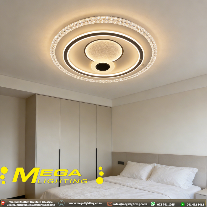 50cm Modern LED Ceiling Light with Crystal Edge | 3 Color Temperature (3000K/4000K/6500K) | Dimmable Round Flush Mount for Living Room &amp; Bedroom | MEGA LIGHTING South Africa