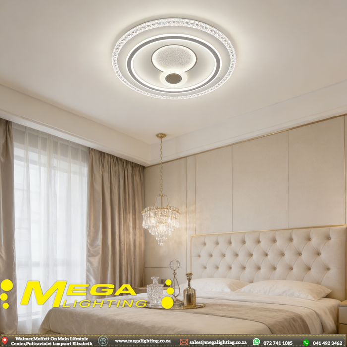 50cm Modern LED Ceiling Light with Crystal Edge | 3 Color Temperature (3000K/4000K/6500K) | Dimmable Round Flush Mount for Living Room &amp; Bedroom | MEGA LIGHTING South Africa