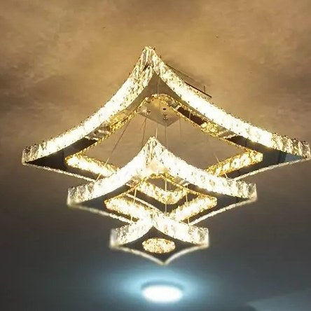 Modern Crystal Led Chandelier Lights Home Lighting Chrome Lustre Chandeliers Ceiling Pendant Fixtures Compatible with Living Room,Modern Chandelier Light (2Rings D50Xd30Cm Changeable)/D49*35