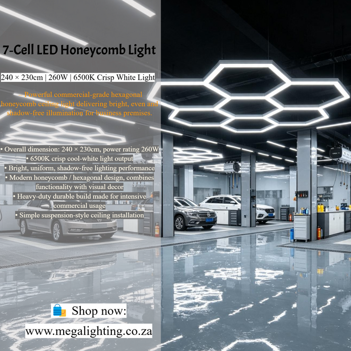 7-Cell LED Honeycomb Light 240×230cm 260W 6500K commercial hexagonal ceiling light MEGA LIGHTING South Africa