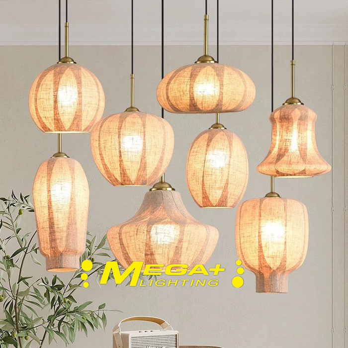 Linen Pendant Light | Handwoven Linen Shade Hanging Light Fixture