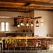 8‑light rustic wood beam pendant light, each beam 78cm, distressed wood jute rope clear glass lantern shade industrial pendant for dining room bar cafe kitchen island