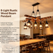 8‑light rustic wood beam pendant light, each beam 78cm, distressed wood jute rope clear glass lantern shade industrial pendant for dining room bar cafe kitchen island