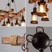 8‑light rustic wood beam pendant light, each beam 78cm, distressed wood jute rope clear glass lantern shade industrial pendant for dining room bar cafe kitchen island