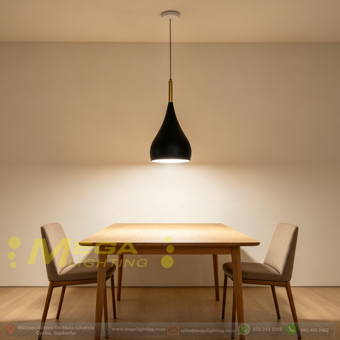 Teardrop gold metal pendant light adjustable height 100cm for dining room bar MEGA LIGHTING South Africa