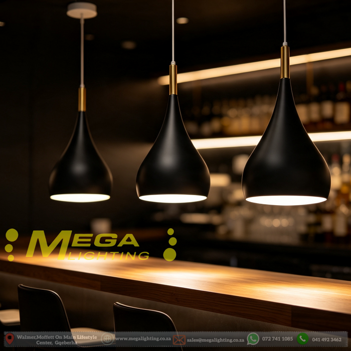 Teardrop gold metal pendant light adjustable height 100cm for dining room bar MEGA LIGHTING South Africa