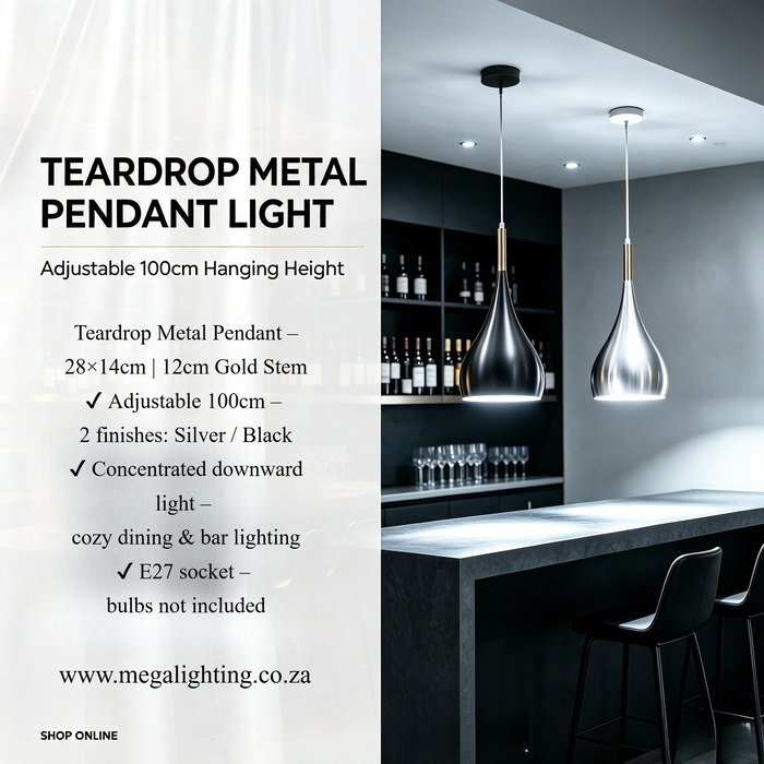 Teardrop gold metal pendant light adjustable height 100cm for dining room bar MEGA LIGHTING South Africa