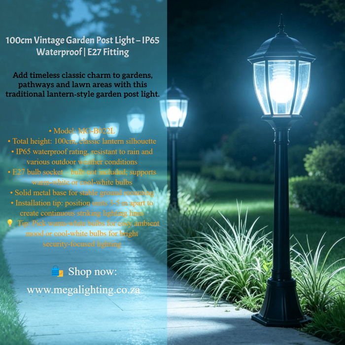 MG‑B022L 100cm vintage garden post‑light IP65‑waterproof classic lantern E27 ground‑mount lamp MEGA LIGHTING South Africa