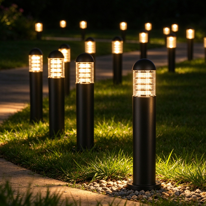Black 60cm outdoor garden bollard light, waterproof E27 cylinder pathway light for South African garden landscape