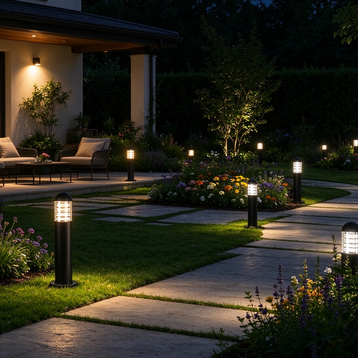 Black 60cm outdoor garden bollard light, waterproof E27 cylinder pathway light for South African garden landscape
