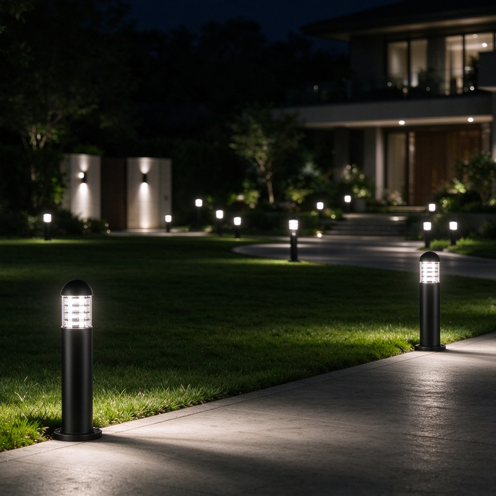 Black 60cm outdoor garden bollard light, waterproof E27 cylinder pathway light for South African garden landscape
