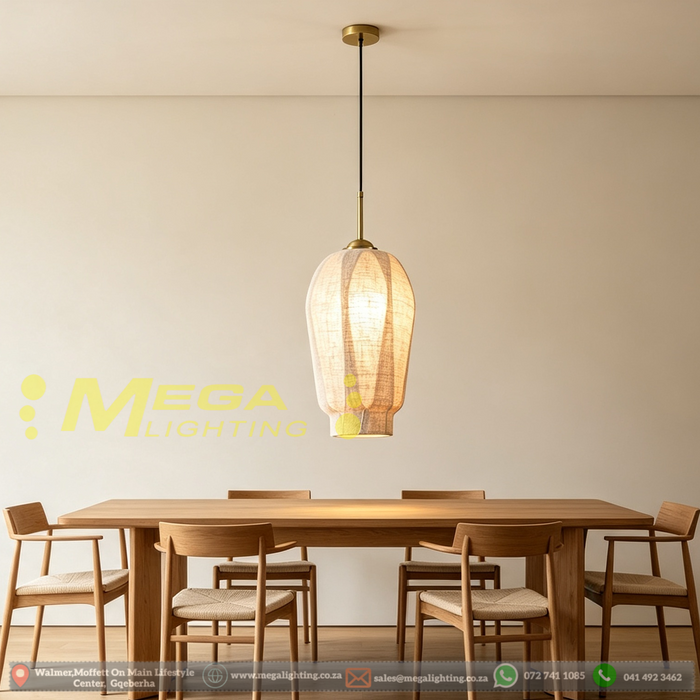 Boho Linen Fabric Pendant Light 4 shapes E27 socket adjustable height natural linen shade dining room cafe kitchen island home bar MEGA LIGHTING South Africa