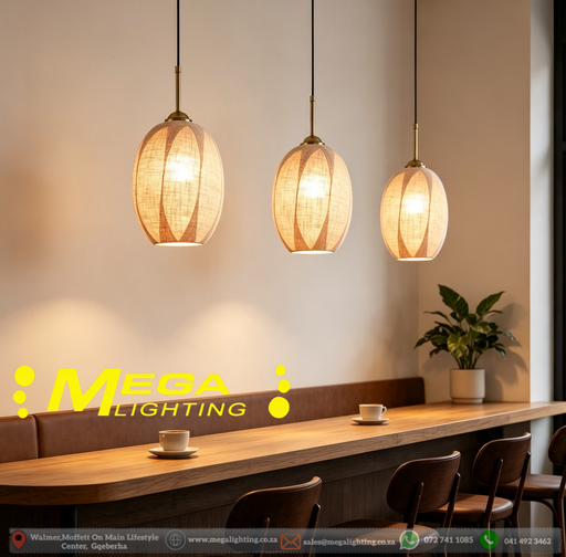 Boho Linen Fabric Pendant Light 4 shapes E27 socket adjustable height natural linen shade dining room cafe kitchen island home bar MEGA LIGHTING South Africa