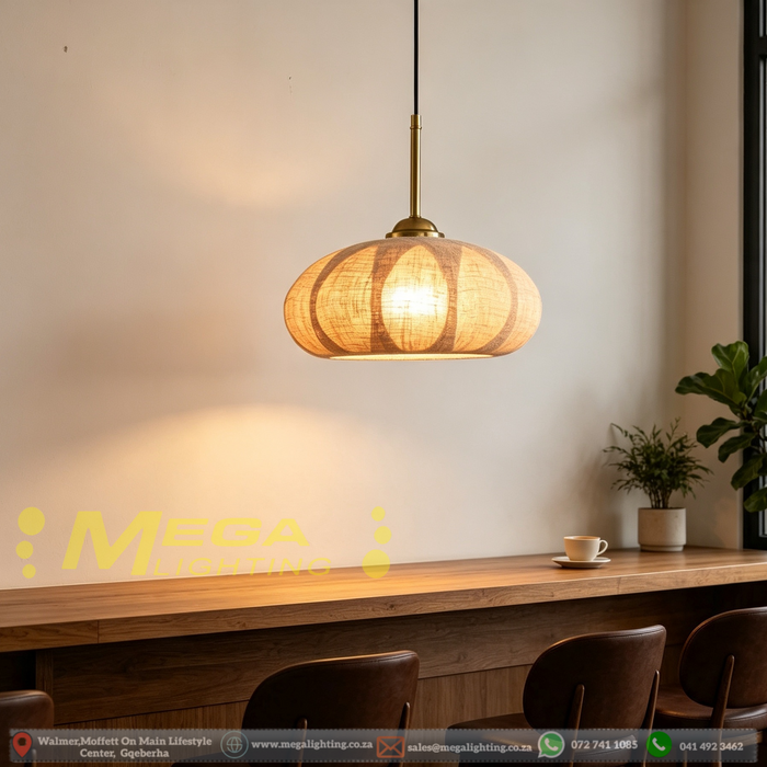 Boho Linen Fabric Pendant Light 4 shapes E27 socket adjustable height natural linen shade dining room cafe kitchen island home bar MEGA LIGHTING South Africa