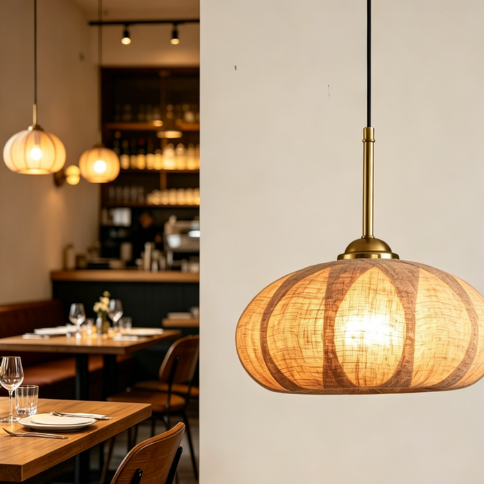 Boho Linen Fabric Pendant Light 4 shapes E27 socket adjustable height natural linen shade dining room cafe kitchen island home bar MEGA LIGHTING South Africa