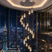 Cascading Crystal Chandelier with 24 teardrop pendants, 2.5m adjustable suspension 3‑colour LED high‑ceiling villa staircase light MEGA LIGHTING South Africa