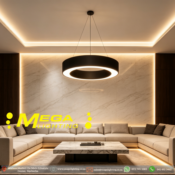 MG‑GH2623 circular hollow ring LED pendant light 60cm matte‑black adjustable 100cm height MEGA LIGHTING South Africa