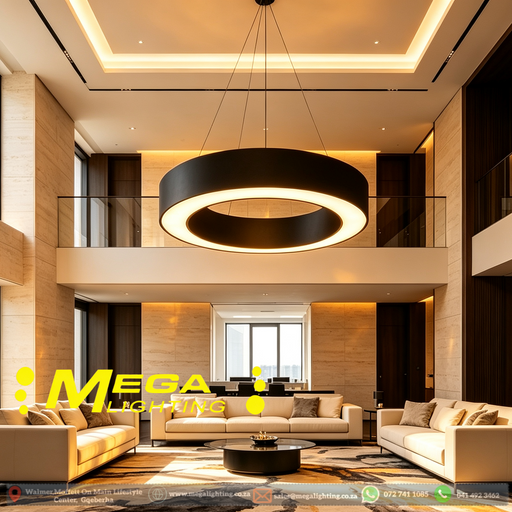 MG‑GH2623 circular hollow ring LED pendant light 60cm matte‑black adjustable 100cm height MEGA LIGHTING South Africa
