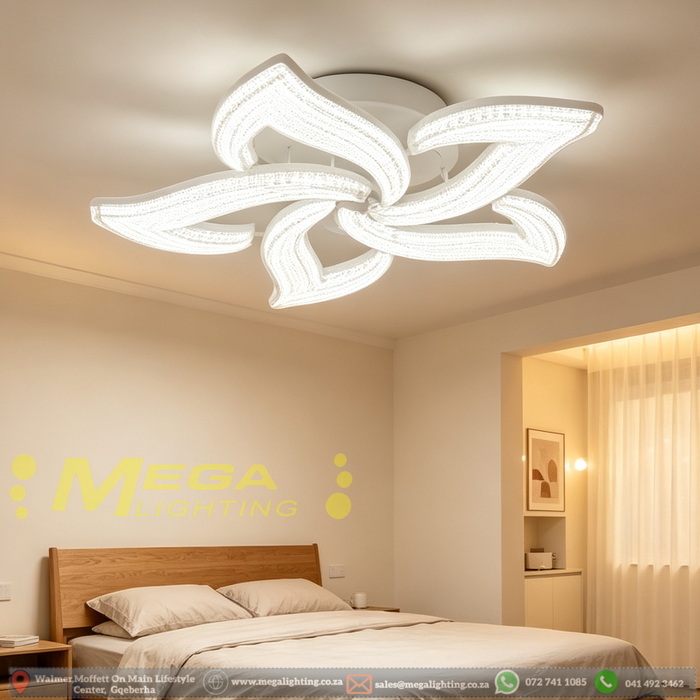 520mm modern crystal petal LED flush ceiling light, 3-colour dimmable 3000K 4000K 6500K crushed crystal acrylic close mount lamp for living room dining room bedroom kitchen, MEGA LIGHTING South Africa