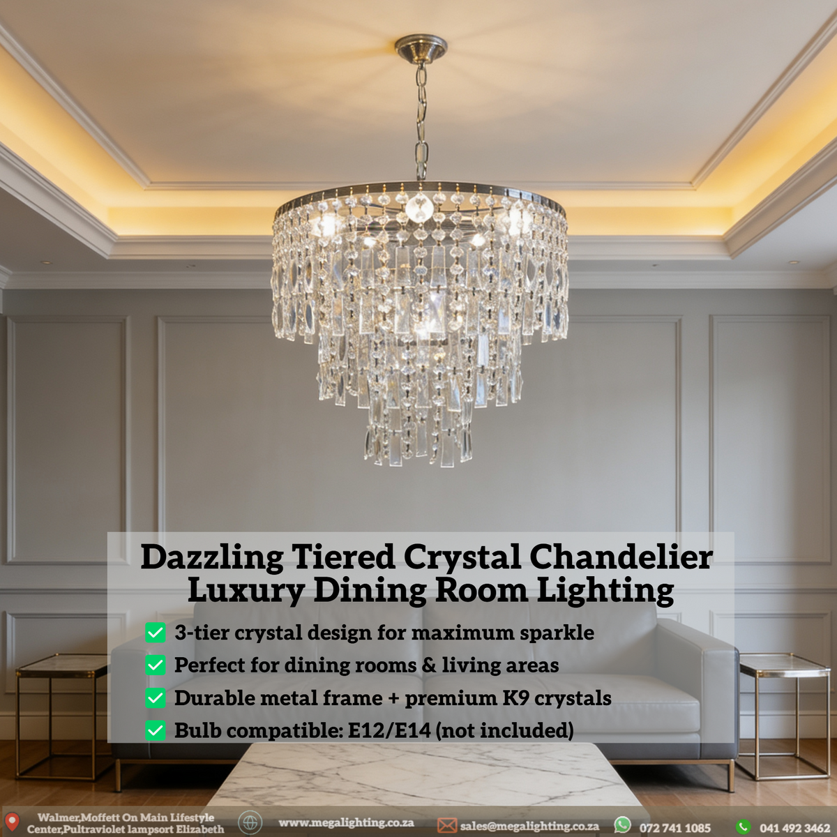 Crystal Pendant Light LED CHANDELIER Modern Crystal -Mega Lighting
