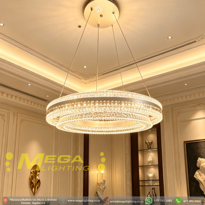 50cm double ice crystal ring flush ceiling light, 3-colour temperature dimmable low-profile European luxury lamp for dining room living room master bedroom, MEGA LIGHTING South Africa