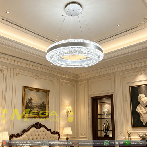50cm double ice crystal ring flush ceiling light, 3-colour temperature dimmable low-profile European luxury lamp for dining room living room master bedroom, MEGA LIGHTING South Africa