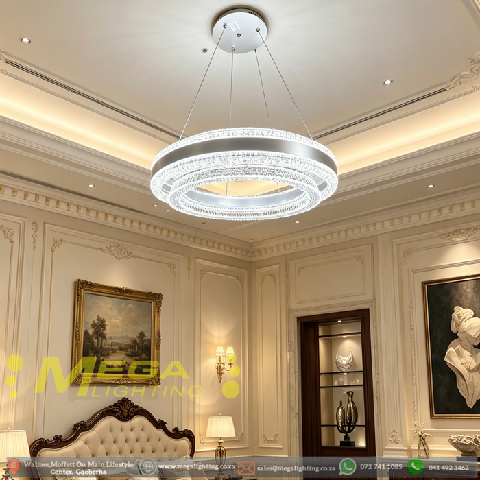 50cm double ice crystal ring flush ceiling light, 3-colour temperature dimmable low-profile European luxury lamp for dining room living room master bedroom, MEGA LIGHTING South Africa