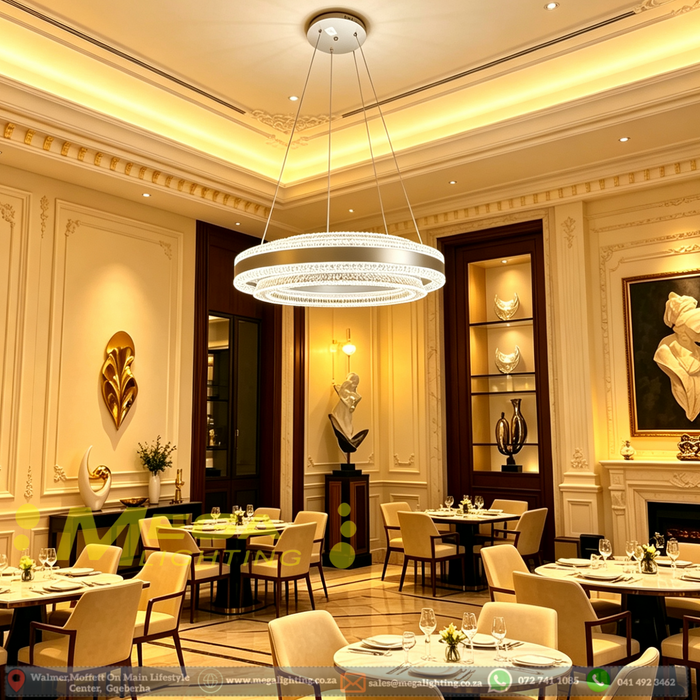 50cm double ice crystal ring flush ceiling light, 3-colour temperature dimmable low-profile European luxury lamp for dining room living room master bedroom, MEGA LIGHTING South Africa