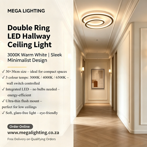 Double Ring LED Hallway Ceiling Light 30×30cm ultra‑thin 3‑color switchable flush mount lamp MEGA LIGHTING South Africa