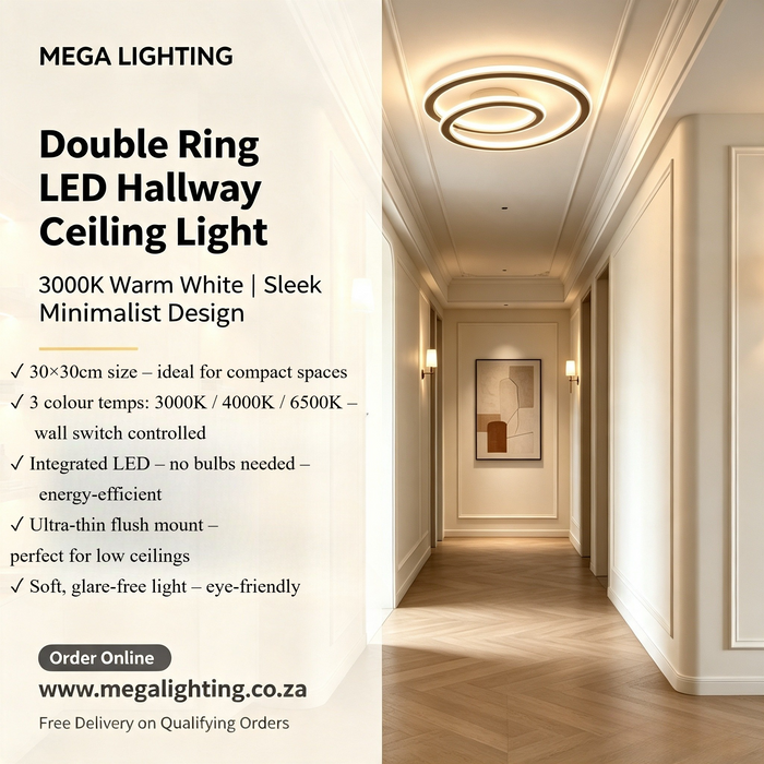 Double Ring LED Hallway Ceiling Light 30×30cm ultra‑thin 3‑color switchable flush mount lamp MEGA LIGHTING South Africa