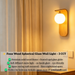 Artistic faux wood spherical glass wall light with curved wood panel and milky glass globe, warm 3000K glow for bedroom bedside.