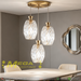 Golden glass 3-light pendant light with brown transparent glass shades, 25cm ceiling base, adjustable height 100cm, 3 E27 sockets, modern hanging light for dining room kitchen island, MEGA LIGHTING South Africa