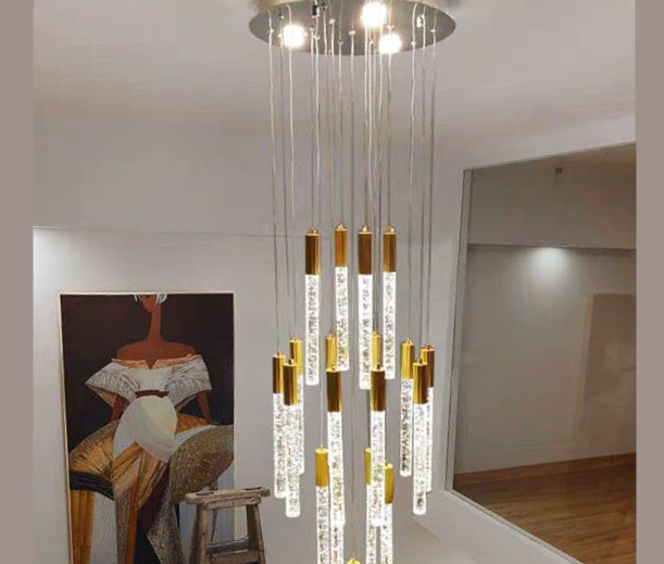 23+4 lights Modern Ceiling Chandelier Loft Staircase Living Room Crystal Hanging Lamp Nordic Art Decor Gold Long Kitchen Led Pendant2.5m led Chandelier