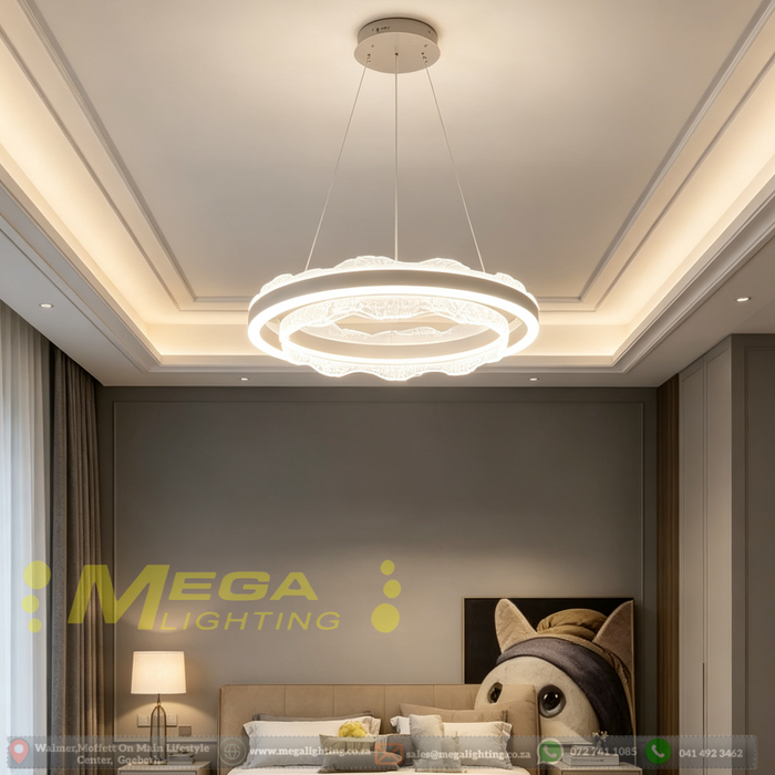 50cm dual-ring ice textured crystal pendant light, 3-color temperature dimmable luxury LED hanging lamp, silver-grey modern ceiling light for living room dining room bedroom, MEGA LIGHTING South Africa