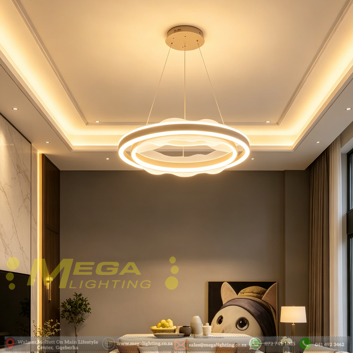 50cm dual-ring ice textured crystal pendant light, 3-color temperature dimmable luxury LED hanging lamp, silver-grey modern ceiling light for living room dining room bedroom, MEGA LIGHTING South Africa