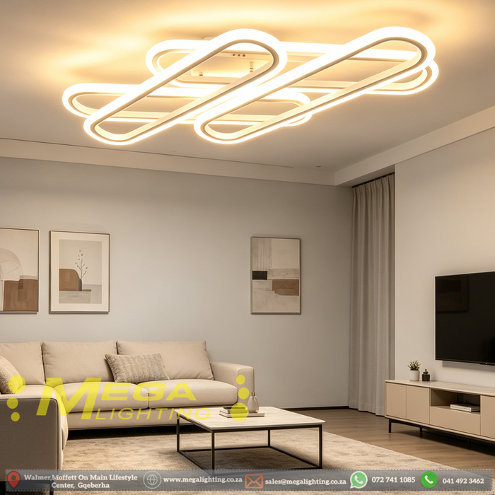 Interlocking LED Flush Mount Ceiling Light – 52×13cm Panels | 3-Color Dimmable (3000K/4500K/6500K) | Ultra-Thin 2.5cm Profile | Matte White Finish for Living Room, Bedroom & Kitchen | MEGA LIGHTING South Africa