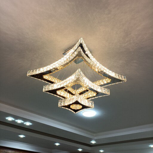 Modern Crystal Led Chandelier Lights Home Lighting Chrome Lustre Chandeliers Ceiling Pendant Fixtures Compatible with Living Room,Modern Chandelier Light (2Rings D50Xd30Cm Changeable)/D49*35