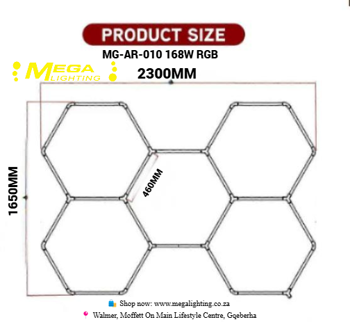 Luxn 5 Hexagon RGB LED Ceiling Lights, 168W colour changing hex panel neon lighting for gaming room, salon and barbershop, Mega Lighting South Africa