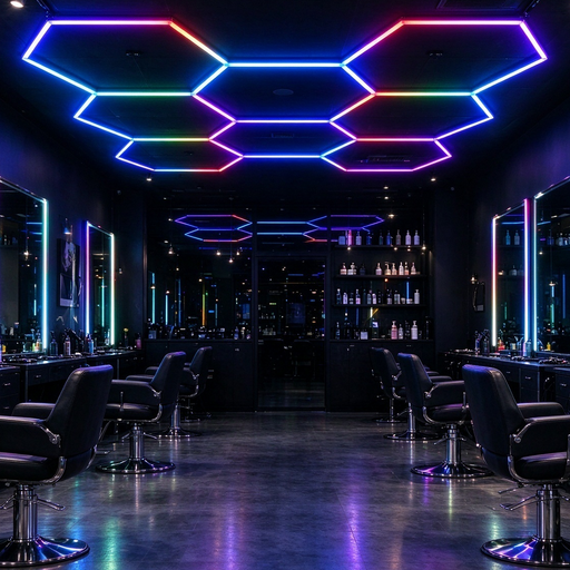 Luxn 5 Hexagon RGB LED Ceiling Lights, 168W colour changing hex panel neon lighting for gaming room, salon and barbershop, Mega Lighting South Africa