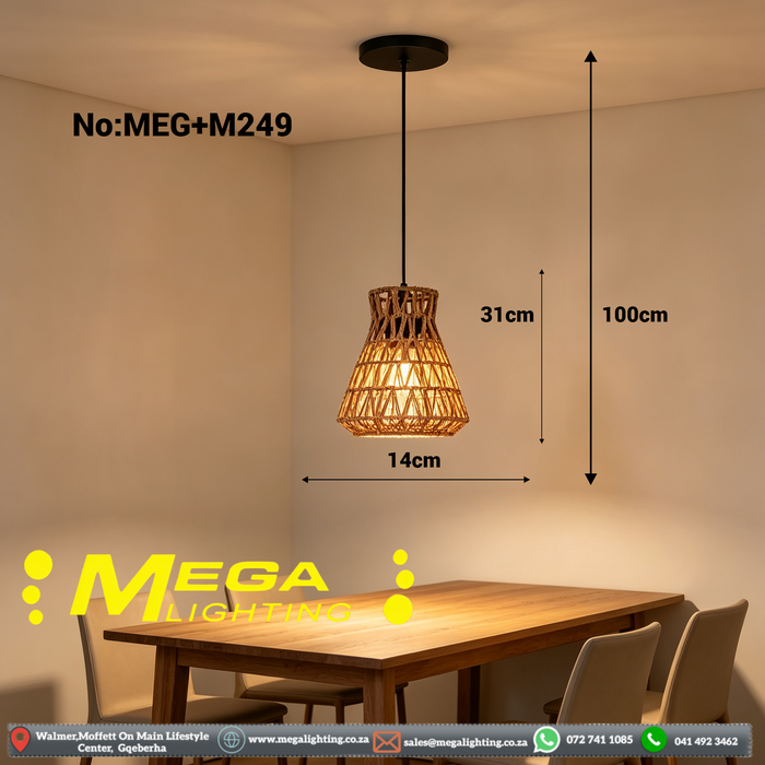 MEG‑M249 rattan woven boho pendant light 31cm×14cm adjustable 100cm cord MEGA LIGHTING South Africa