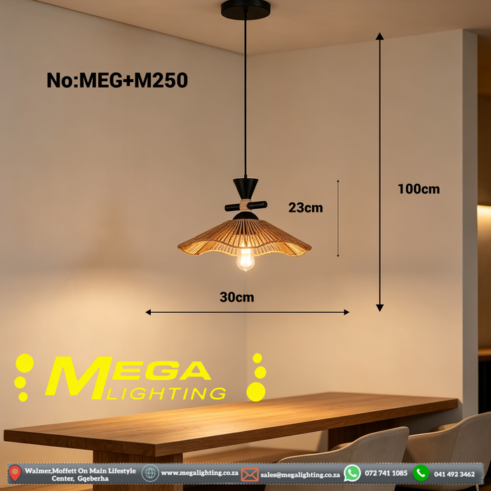 MEG+M250 woven rattan umbrella boho pendant light 30cm adjustable 100cm cord MEGA LIGHTING South Africa