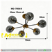 G‑7004/6 Sputnik 6‑light chandelier smoke grey mirror glass brass black frame Ø70cm mid‑century MEGA LIGHTING South Africa