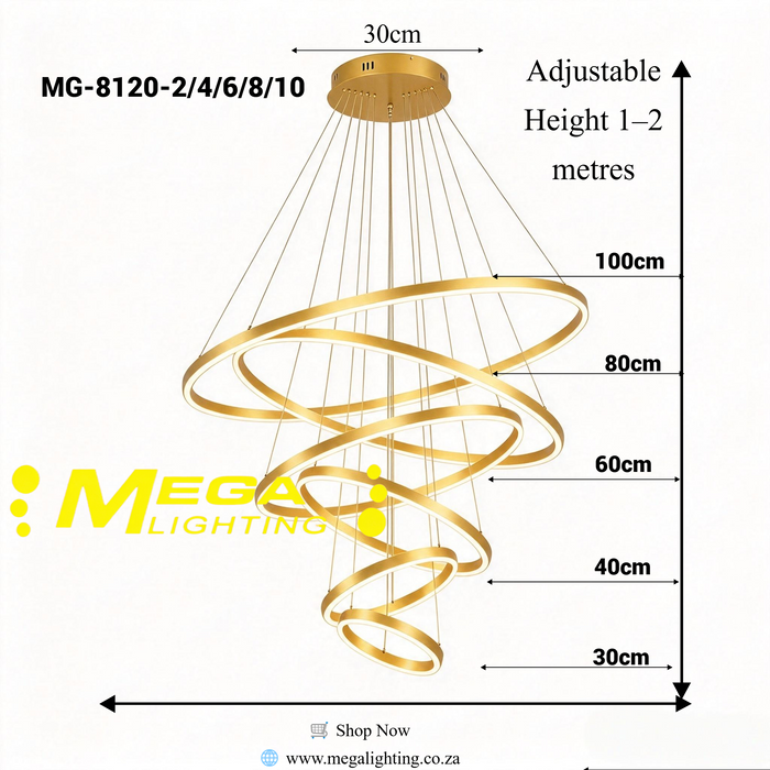 5-Ring LED Chandelier Big Round Pendant Light | For Villa Stairs Loft | South Africa | Mega Lighting