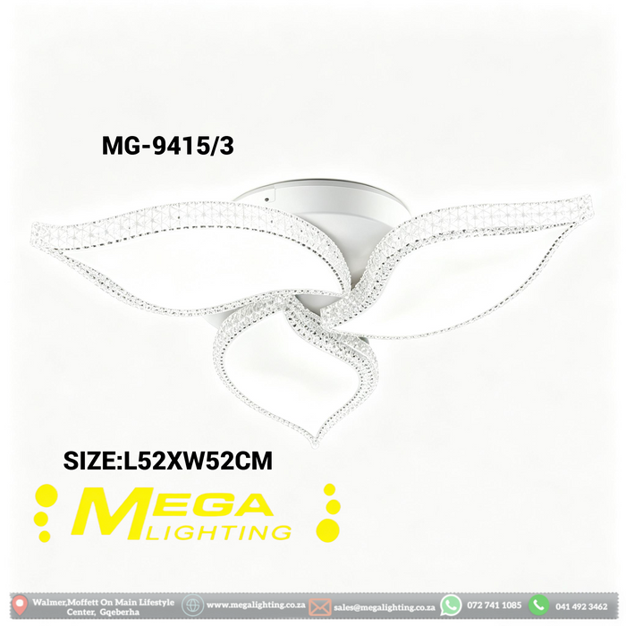 Floral LED Ceiling Light – L52×W52CM | 3‑Colour Switchable (3000K/4000K/6500K) | Crystal‑Edged Petal Design | Flush Mount for Living Room, Bedroom, Dining Room & Hallway | MEGA LIGHTING South Africa