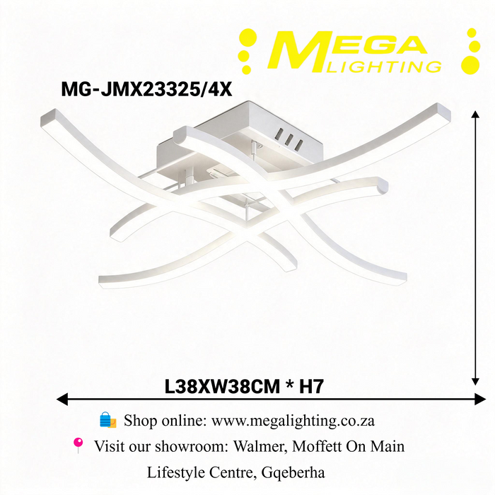MG-JMX23325/4X Modern Curved 4-Arm LED Ceiling Light, 3 colour switchable flush mount ceiling lamp for living room bedroom hallway, Mega Lighting South Africa