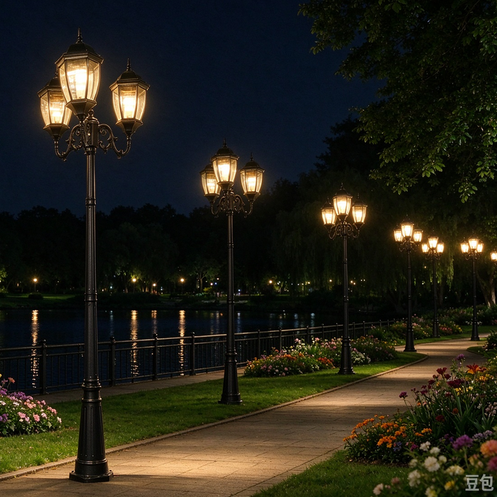 MG‑70020/3 3‑head vintage garden post light 2m tall IP65‑waterproof black European‑lantern outdoor lamp post MEGA LIGHTING South Africa