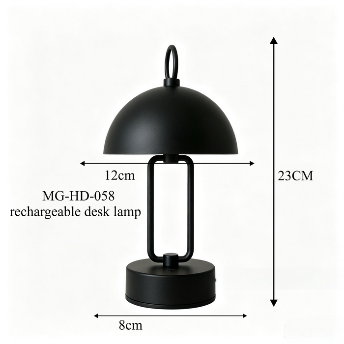 MG‑HD‑058 rechargeable black metal dome table lamp cordless portable bedside lamp with carry‑ring MEGA LIGHTING South Africa